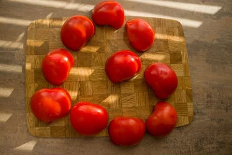 Red Tomato Slice Table Background Love Picture of Heart Stock Photos