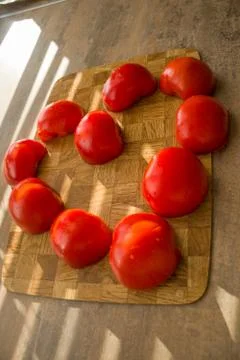 Red Tomato Slice Table Background Love Picture of Heart Stock Photos