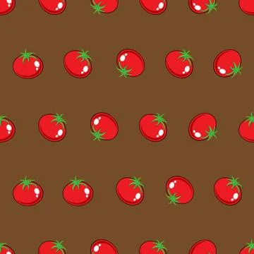 Red tomato stock vector seamless pattern on brown background Stock Illustration