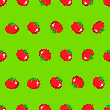 Red tomato stock vector seamless pattern on green background Stock-Illustration