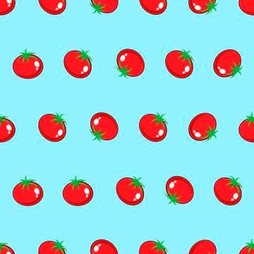 Red tomato stock vector seamless pattern on neon blue background Stock Illustration