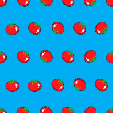 Red tomato stock vector seamless pattern on neon blue Illustrazione stock