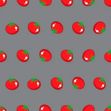 Red tomato stock vector seamless pattern on grey background Illustrazione stock