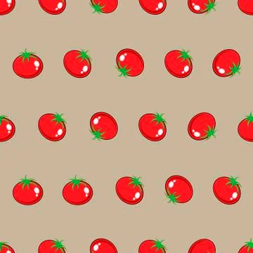 Red tomato stock vector seamless pattern on light brown background Illustrazione stock