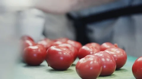 Red tomatoes are on the cutting board Stock Footage 114162779