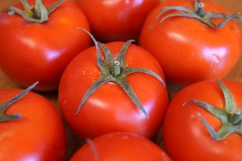 Red tomatoes background. closeup view from the top Stock Photos