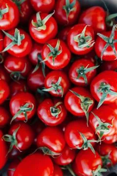 Red tomatoes background. top view. Header for website Stock Photos