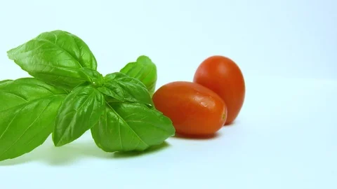 Red Tomatoes With Basil Stock Footage 94445293