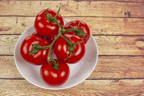 Red tomatoes on a branch close up Stock Photos