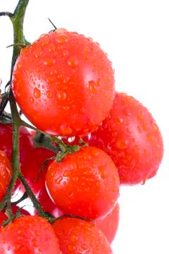 Red tomatoes in drops of water Foto stock
