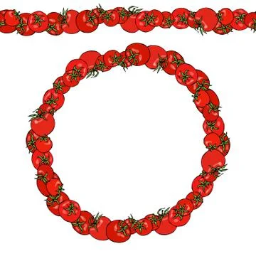 Red Tomatoes. Endless Pattern Brush, Round Garland. Wreath or Circle Frame. K Stock Illustration