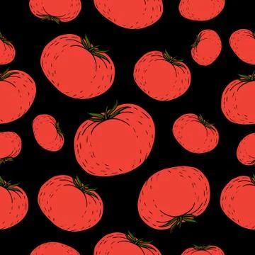 Red tomatoes pattern on a black background Stock Illustration