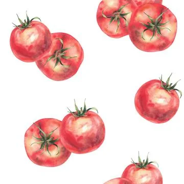 Red tomatoes vegetables seamless pattern Realistic watercolor hand drawn plant Stock Illustration