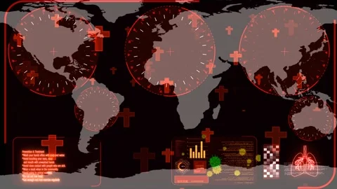 Red tomb floating radar scanning to detected of Covid 19 virus has spread Video stock 139808890