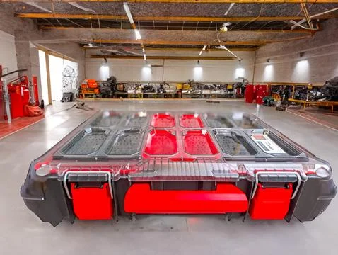 Red tool box, Plastic tool box with clipping path. For fishing or construction Stock Photos