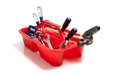 Red tool tray full of tools Stock Photos