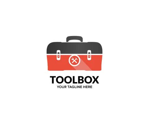 Red toolbox full of hand tools, modern toolbox logo design. Stock Illustration