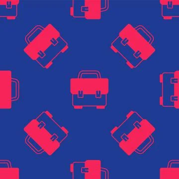 Red Toolbox icon isolated seamless pattern on blue background. Tool box sign Stock Illustration