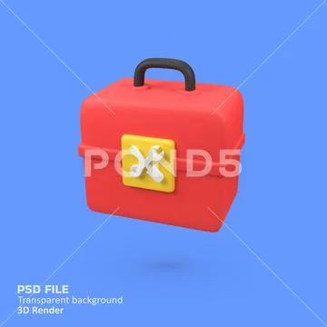 Red Toolbox isolated 3d render icon illustration PSD Template