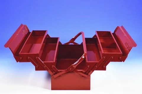 A red toolbox with tools, empty, unfilled, opened Studio photograph, Lower Stock Photos