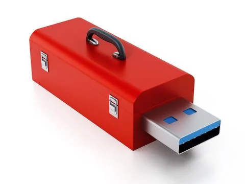 Red toolbox with usb 3.0 plug. 3D illustration Stock Illustration