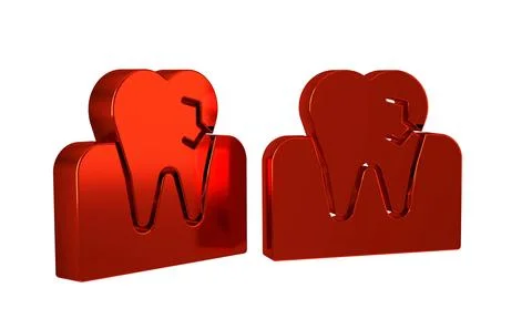 Red Tooth with caries icon isolated on transparent background. Tooth decay. Stock Illustration