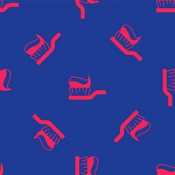 Red Toothbrush with toothpaste icon isolated seamless pattern on blue background Illustrazione stock