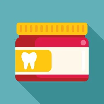 Red toothpaste jar with yellow label showing healthy white tooth Illustrazione stock