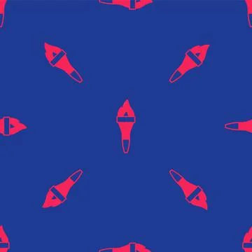 Red Torch flame icon isolated seamless pattern on blue background. Symbol fire Illustrazione stock