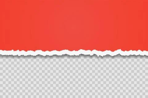Red torn paper edge template. Ripped horizontal strips with shadows. Border Stock Illustration