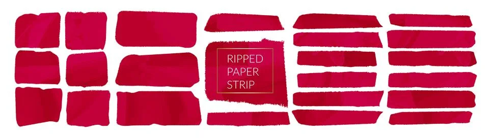 Red torn ripped paper rectangle shape vector illustration. Cutout collage piece Illustrazione stock
