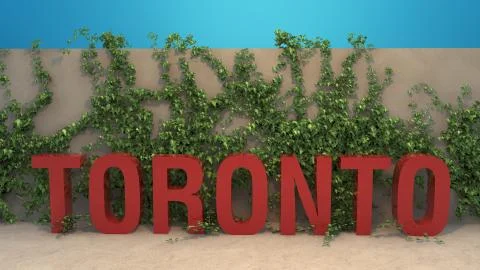 Red Toronto title in front of ivy covered wall 3D render Stock Illustration