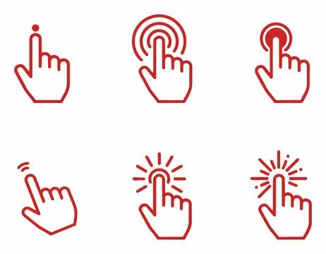 Red touch and click gesture pointer icons set with interface, navigation Stock Illustration