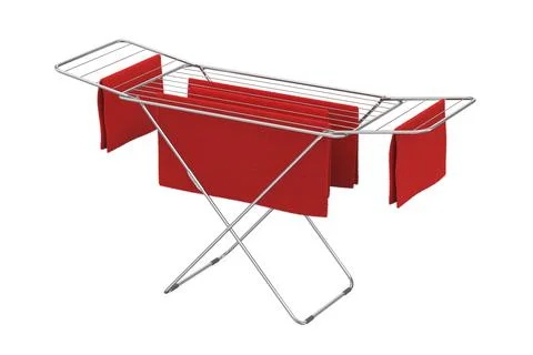 Red towels drying on a clothes drying rack Stock Illustration