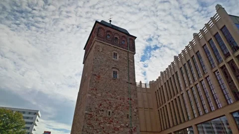 The red tower in the old town of Chemnitz. European Capital of Culture 2025. Stock Footage 289727510
