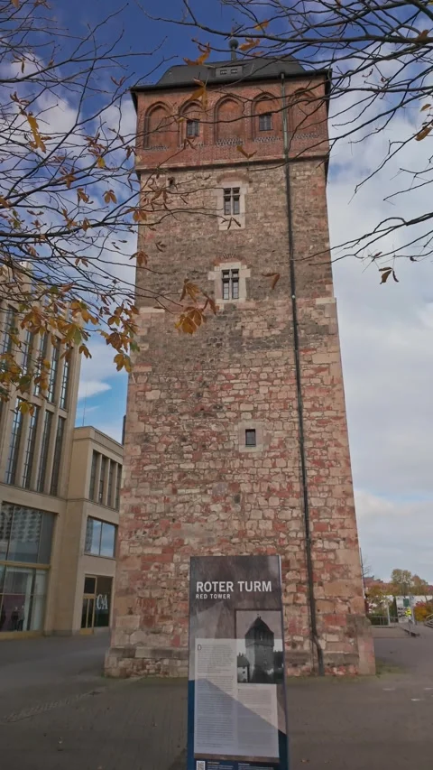 The red tower in the old town of Chemnitz. European Capital of Culture 2025. Stock Footage 289729935