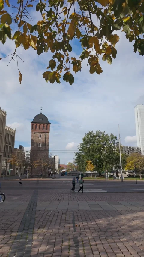 The red tower in the old town of Chemnitz. European Capital of Culture 2025. Stock Footage 289730574
