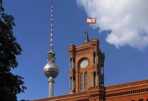 Red townhall Stock Photos