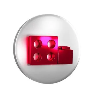 Red Toy building block bricks for children icon isolated on transparent bac.. Ilustración de archivo