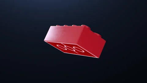 Red Toy Building Brick on Dark Background 3D Animation Stock Footage 344286138