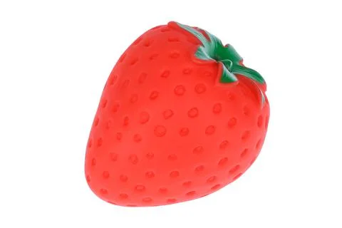Red toy strawberry, on a white background, isolated image Stock Photos