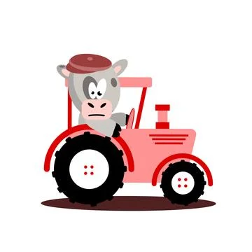 A red tractor with a bull at the wheel. Stock Illustration