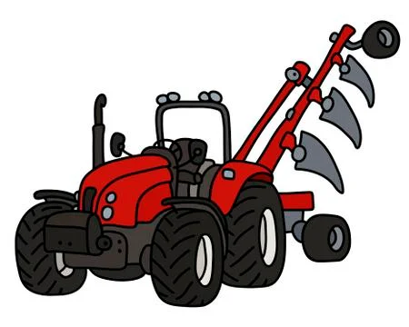 The red tractor with a plow Stock Illustration