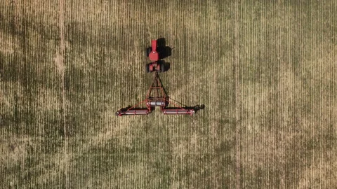 Red Tractor Pulling Roller Stock Footage 156472041