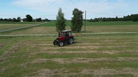 A-red-tractor-with-a-rotary-rake-16-2024-07-01-20-59-02-utc Stock Footage 278431749