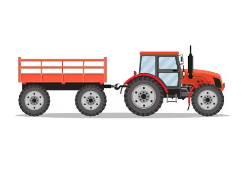 Red tractor with semi-trailer イラスト素材