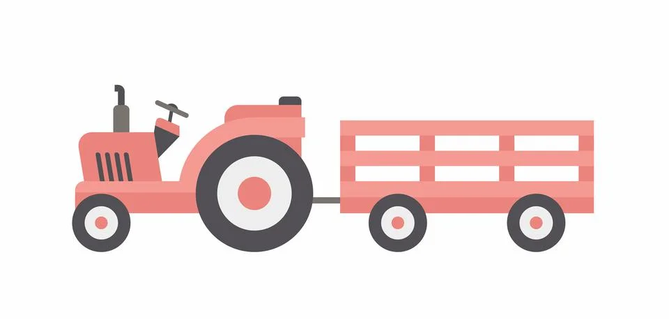 Red tractor with trailer Illustrazione stock