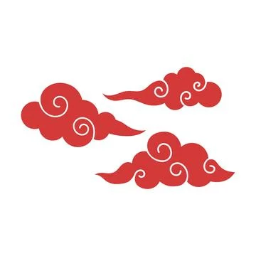 Red traditional Chinese clouds vector set isolated on white background Ilustração Stock