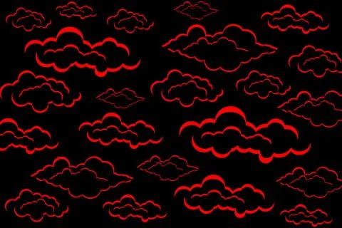 Red Traditional Cloud Pattern Background on Black, Oriental Clouds JPG-EPS 스톡 일러스트