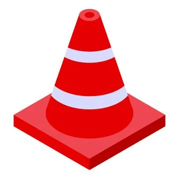 Red traffic cone standing on square base, isometric view for road safety Stock Illustration